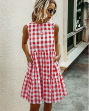Load image into Gallery viewer, Summer sleeveless plaid casual loose pocket pullover dress