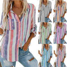 Load image into Gallery viewer, V Neck Striped Casual Chiffon Shirts
