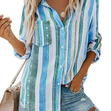 Load image into Gallery viewer, V Neck Striped Casual Chiffon Shirts