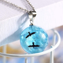 Load image into Gallery viewer, Blue Sky White Clouds Bird Ball Necklace