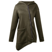 Load image into Gallery viewer, Hooded Diagonal Zipper Irregular Guard Coat