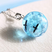 Load image into Gallery viewer, Blue Sky White Clouds Bird Ball Necklace