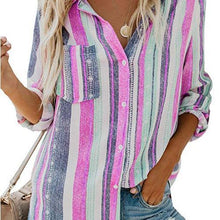 Load image into Gallery viewer, V Neck Striped Casual Chiffon Shirts