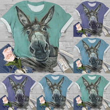 Load image into Gallery viewer, Donkey Print Plus Size Cotton Blend Animal T-shirt