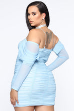 Load image into Gallery viewer, Ella After Party Ruched Mini Dress - Blue

