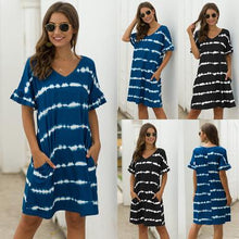 Load image into Gallery viewer, Robe d'été rayée à manches courtes et tie-dye
