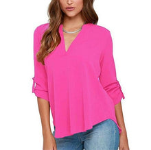 Load image into Gallery viewer, Women V-neck Chiffon Solid Casual Large Size Blouse
