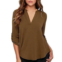 Load image into Gallery viewer, Women V-neck Chiffon Solid Casual Large Size Blouse
