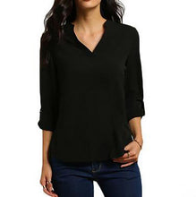 Load image into Gallery viewer, Women V-neck Chiffon Solid Casual Large Size Blouse
