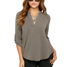 Load image into Gallery viewer, Women V-neck Chiffon Solid Casual Large Size Blouse
