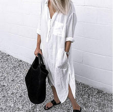 Load image into Gallery viewer, Women Long Sleeve Button Up Shirt Dress
