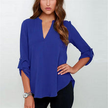Load image into Gallery viewer, Women V-neck Chiffon Solid Casual Large Size Blouse
