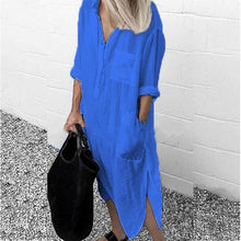 Load image into Gallery viewer, Women Long Sleeve Button Up Shirt Dress
