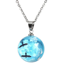 Load image into Gallery viewer, Blue Sky White Clouds Bird Ball Necklace
