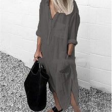 Load image into Gallery viewer, Women Long Sleeve Button Up Shirt Dress
