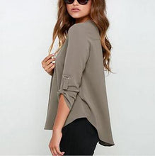 Load image into Gallery viewer, Women V-neck Chiffon Solid Casual Large Size Blouse
