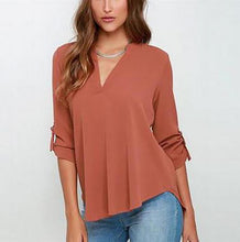Load image into Gallery viewer, Women V-neck Chiffon Solid Casual Large Size Blouse
