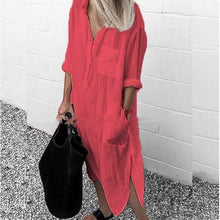 Load image into Gallery viewer, Women Long Sleeve Button Up Shirt Dress
