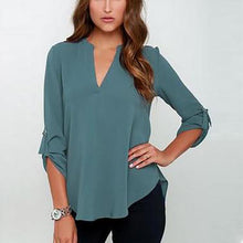Load image into Gallery viewer, Women V-neck Chiffon Solid Casual Large Size Blouse
