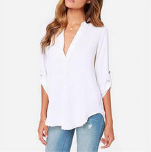 Load image into Gallery viewer, Women V-neck Chiffon Solid Casual Large Size Blouse
