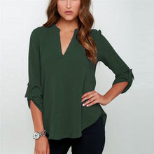Load image into Gallery viewer, Women V-neck Chiffon Solid Casual Large Size Blouse
