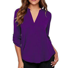 Load image into Gallery viewer, Women V-neck Chiffon Solid Casual Large Size Blouse
