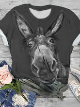 Load image into Gallery viewer, Donkey Print Plus Size Cotton Blend Animal T-shirt
