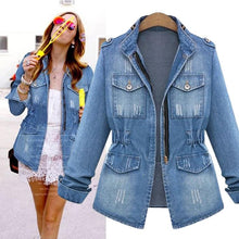 Load image into Gallery viewer, Plus Size Casual Womens Denim Oversize Jeans Chain Jacket pocket Coat
