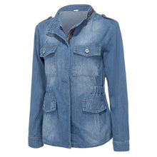 Load image into Gallery viewer, Plus Size Casual Womens Denim Oversize Jeans Chain Jacket pocket Coat
