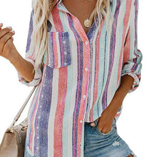 Load image into Gallery viewer, V Neck Striped Casual Chiffon Shirts
