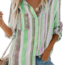 Load image into Gallery viewer, V Neck Striped Casual Chiffon Shirts
