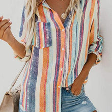 Load image into Gallery viewer, V Neck Striped Casual Chiffon Shirts
