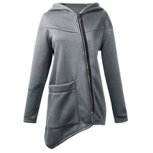 Load image into Gallery viewer, Hooded Diagonal Zipper Irregular Guard Coat
