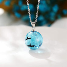 Load image into Gallery viewer, Blue Sky White Clouds Bird Ball Necklace
