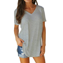 Load image into Gallery viewer, Women Cotton Basic V-neck Plus Size T-shirt  (S-5XL)
