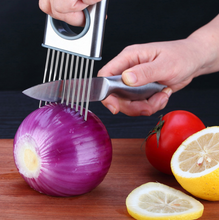 Load image into Gallery viewer, Onion Holder Stainless Steel, Vegetable Potato Cutter Slicer, Meat Slicer, Cutting Kitchen Gadgets with 10 Prong
