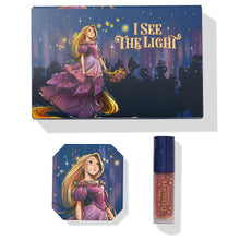 Load image into Gallery viewer, ColourPop Disney I See The Light Rapunzel's Signature Makeup Kit including Flynn Lux Liquid Lip and Floating Lights Blush Compact Packaging
