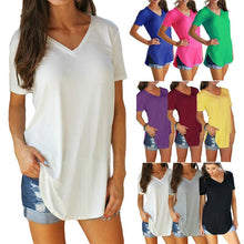 Load image into Gallery viewer, Women Cotton Basic V-neck Plus Size T-shirt  (S-5XL)
