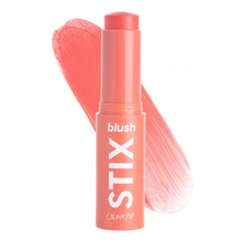Load image into Gallery viewer, Mic Drop intense hot coral Blush Stix with swatch.
