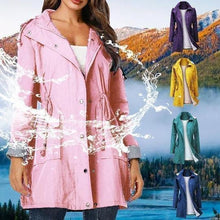 Load image into Gallery viewer, WOMEN WATERPROOF HOOD LIGHTWEIGHT DRAWSTRING LONG JACKETS - yoursrose
